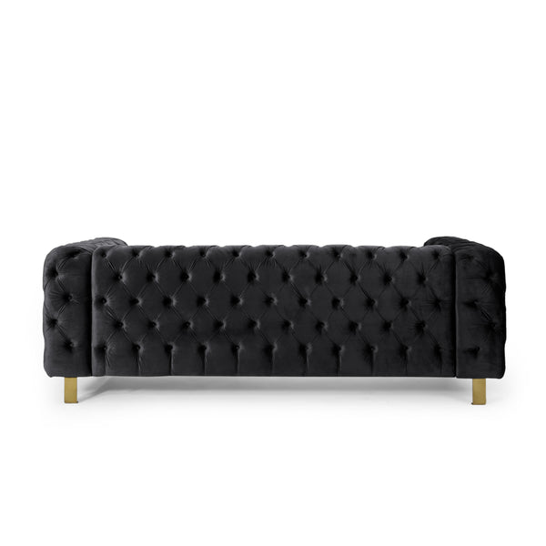 English Elm Christopher Knight Home® - Mirod Modern 3-Seat Sofa with Tufted Back and Arms, Polyester Upholstery, Foam & Pocket Spring Comfort Black 69439.00BLK