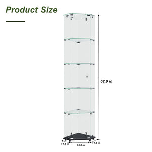 English Elm Premium 5-Tier Diamond Glass Display Case With Dynamic Led Lighting For Collectibles & Decor Showcase W2700P353065-GIGA