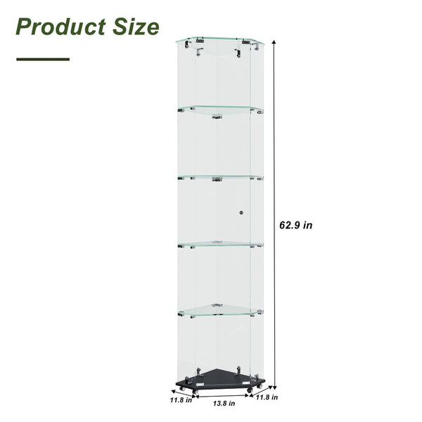 English Elm Premium 5-Tier Diamond Glass Display Case With Dynamic Led Lighting For Collectibles & Decor Showcase W2700P353065-GIGA