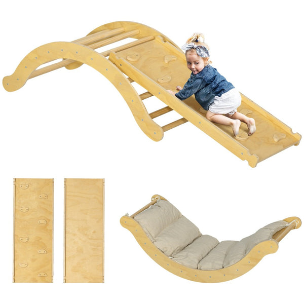 English Elm Qaba 4-In-1 Indoor Wooden Climbing Set For Toddlers - Safe Pikler Triangle, Arch Climber & Ramp W2225P249770-GIGA