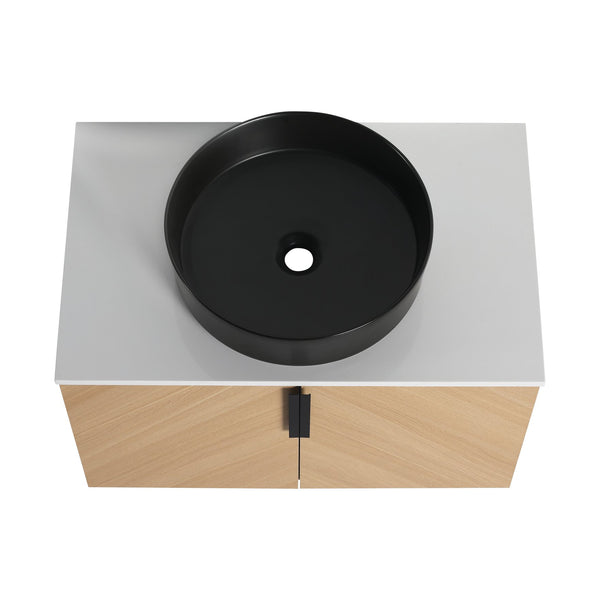 English Elm 30" Bathroom Vanity - Sleek Wall-Mounted Design With Ceramic Sink, Soft-Close Doors, Light Oak Finish W999S00444