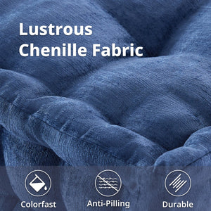 JLA Home Intelligent Design - Poly Chenille Square Floor Pillow Cushion with Tufted Scalloped Edge, OEKO-TEX Soft Plush Support Navy ID31-2469