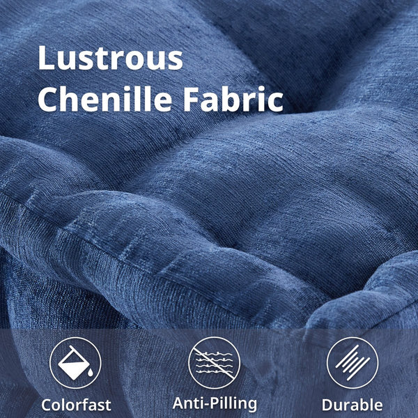 JLA Home Intelligent Design - Poly Chenille Square Floor Pillow Cushion with Tufted Scalloped Edge, OEKO-TEX Soft Plush Support Navy ID31-2469