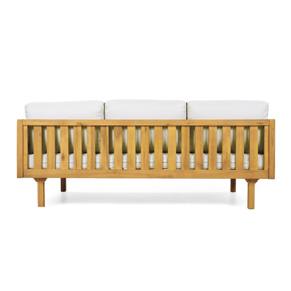 English Elm Luxury Acacia Wood Outdoor Daybed with Black Rope Weave and Grey Cushioned Seating N770P373436L_N770P234486F