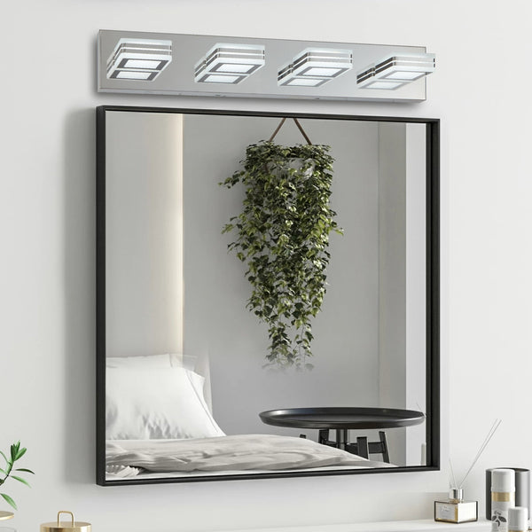 English Elm 26" Modern 4-Light LED Vanity Light with Square Acrylic Shades, Moisture-Resistant Metal Frame for Bathroom Mirror Chrome W2312P374879