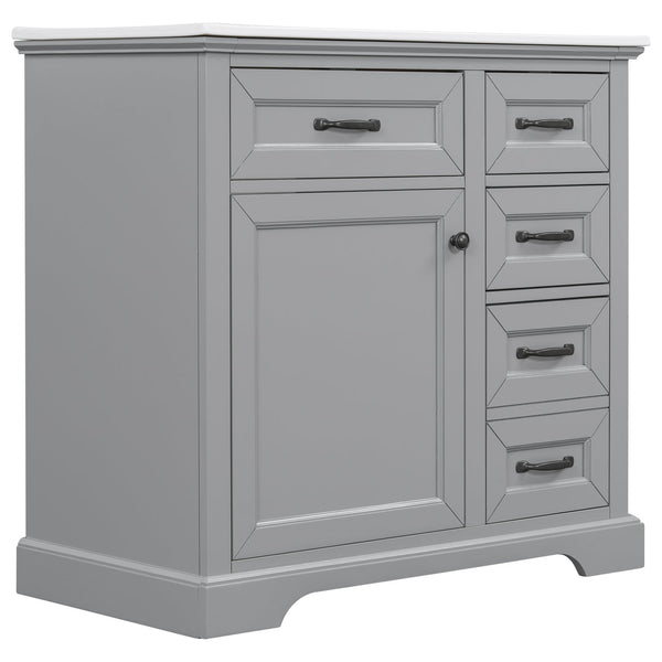 English Elm Christopher Knight Home® - 30" Bathroom Vanity with Sink Vintage Acacia Frame Ceramic Basin Soft-Close Doors & Storage Light Gray N759P313315E