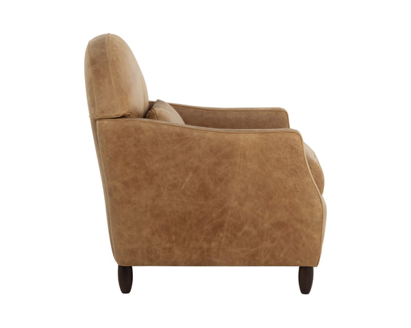 Sunpan Cynthia Lounge Chair - Luxurious Camel Leather, Handcrafted Italian Design With Elegant Curves & Comfort Brown Leather 112042
