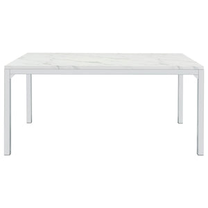 English Elm Caston Carrara Faux Marble Top Dining Table with Chrome Steel Legs — Contemporary Rectangular Elegance, 64" Long B062P350427