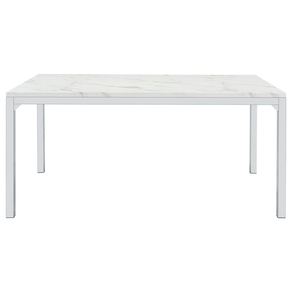 English Elm Caston Carrara Faux Marble Top Dining Table with Chrome Steel Legs — Contemporary Rectangular Elegance, 64" Long B062P350427