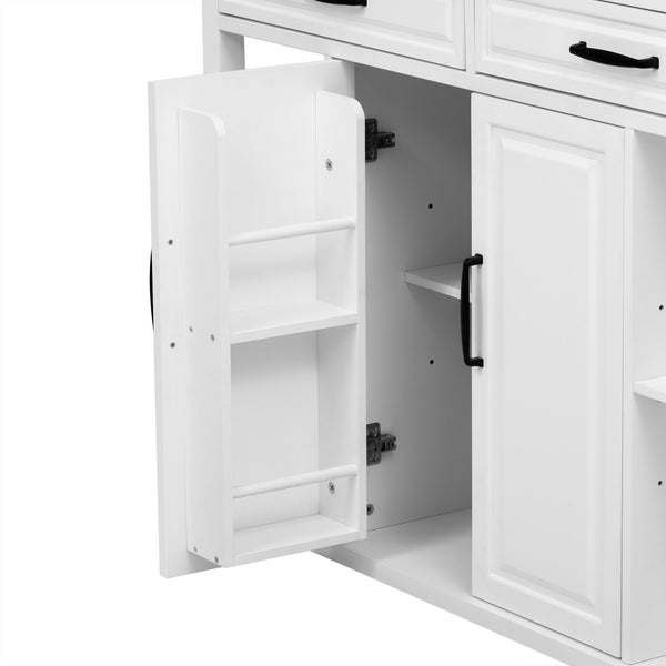 English Elm K&K 47 Inch Kitchen Island with Extendable Dining Table, Rolling Storage Cabinet, Built-In Power White N707P215327W