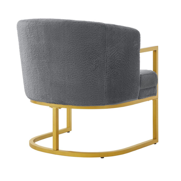English Elm Modern Faux Fur Accent Chair Plush Upholstered Seat with Gold Iron Legs for Any Room Grey N763P360688E
