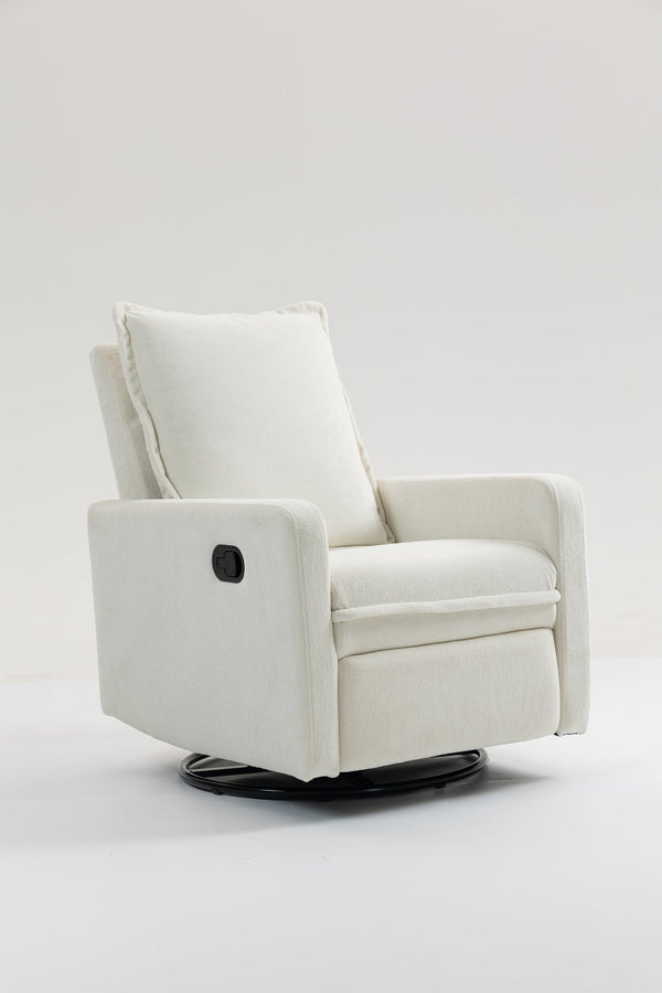 English Elm Short plush velvet armchair sofa with manual button recline, 360° swivel, cozy lounge chair for living room White W547P322815