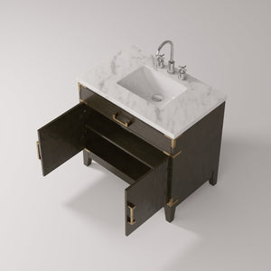 English Elm Brown Oak Single Bath Vanity With Carrara Marble Top & Chrome Faucet - Elegant Storage Solution B2731P259784