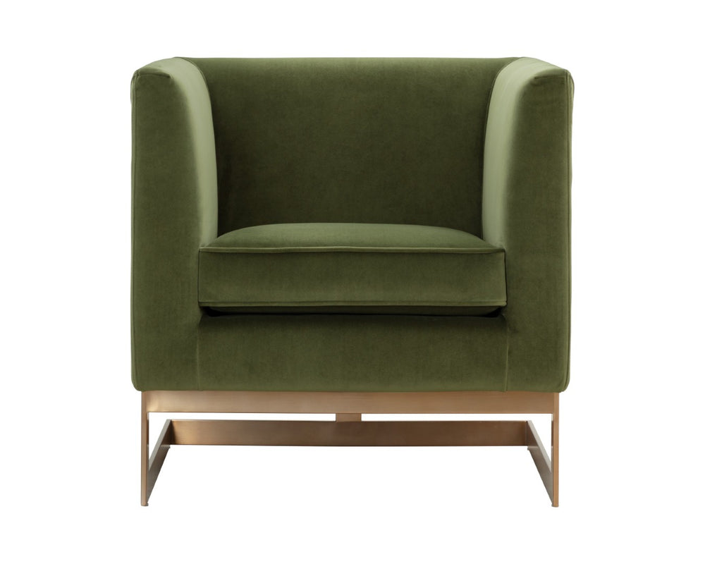 Sunpan YVETTE Armchair - Luxurious Meg Olive Velvet with Antique Brass Frame - Modern Elegance & Comfort 110383