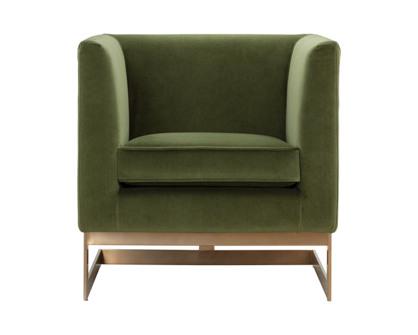 Sunpan Yvette Armchair - Exquisite Antique Brass Frame with Luxurious Velvet Upholstery for Modern Spaces Gold / Meg Olive