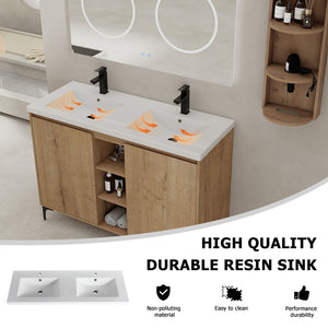 English Elm 48" Freestanding modern bathroom vanity with integrated white resin sink, soft-close doors, durable plywood finish Imitative Oak W999S00345