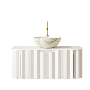 English Elm Dina Floating Bathroom Vanity Sintered Stone Top Glass Basin Striped Plywood Cabinet W2615S00719