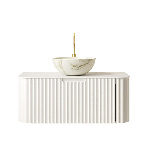 English Elm Dina Floating Bathroom Vanity Sintered Stone Top Glass Basin Striped Plywood Cabinet W2615S00719