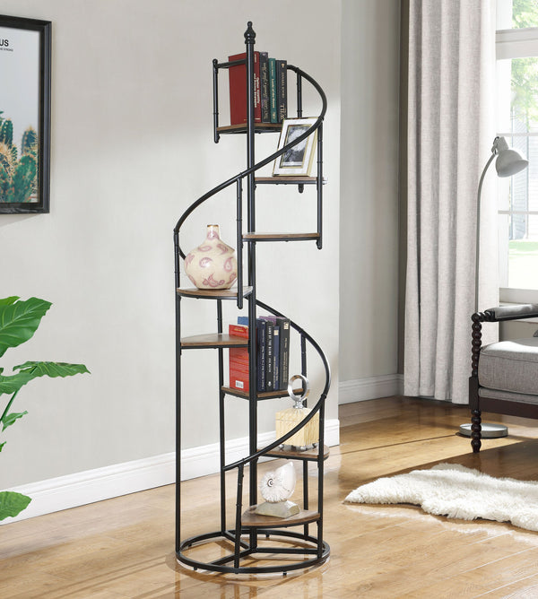 English Elm 69-inch Spiral Bookshelf Rustic Brown 8-Tier Industrial Metal Frame with Triangular Wood Shelves, 68.75" H, Sturdy Design B011P305631