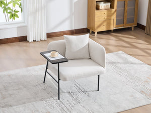 English Elm Leisure Linen Accent Chair with Built-in Side Table Pockets and Lumbar Pillow Modern Beige W395P453307