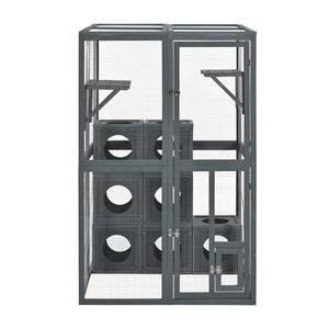 English Elm Catio Outdoor Cat Enclosure Modular Pine Wood Weatherproof Multi-level Feline Play Space N843MP104G