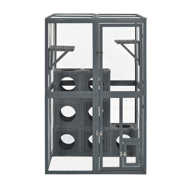 English Elm Catio Outdoor Cat Enclosure Pine Wood Seven Modular Boxes Weatherproof Climbing Habitat N843MP004G