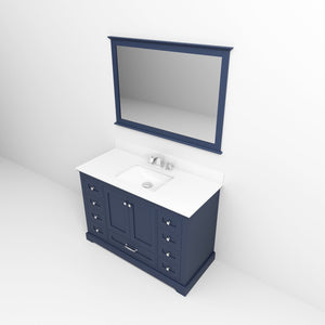 English Elm Navy Single Bath Vanity 48"W x 22"D with White Quartz Top, Chrome Faucet, 46" Mirror, Durable Finish B2731S01239