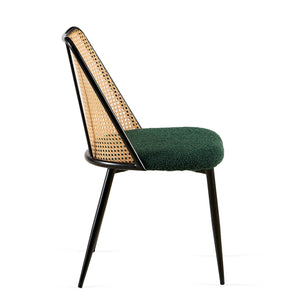 English Elm Green Rattan Dining Chairs Set Of 4 - Stylish Boucle Upholstered Seats With Natural Cane Backs W1164P218674