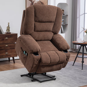 English Elm HOMCOM Power Lift Recliner Chair with Heat & 8-Mode Vibration Massage, Remote, Cup Holders Brown W2225P200399
