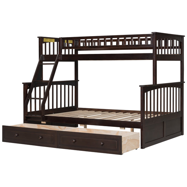 English Elm Twin Convertible Bunk Bed with Built-In Rolling Drawers and Solid Pine/MDF Frame, Space-Saving Durable Design Espresso N7090004020P
