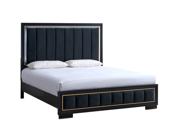 English Elm Kramer King Panel Bed Microsuede Upholstered Led Headboard Gold Accent Modern Frame B078S00711