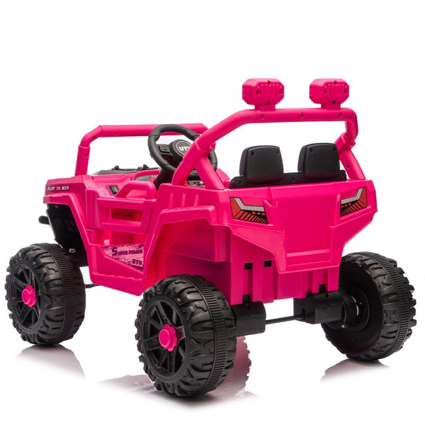 English Elm 12v Kids Electric Utv with 4-wheel Suspension Anti-collision Bar and 2-hour Battery Pink W1578P343328