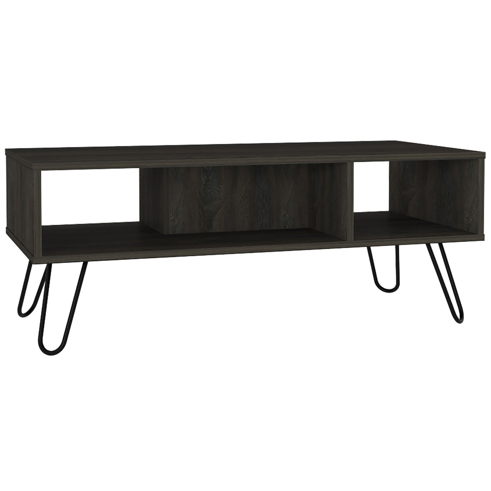 English Elm Vassel Espresso Coffee Table with Hairpin Legs, Two Open Shelves, 39" Spacious Top, Modern Brown Finish B20091996