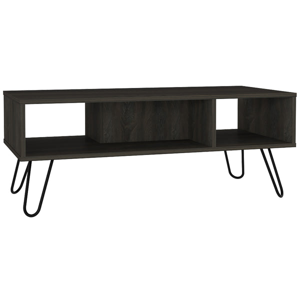 English Elm Vassel Espresso Coffee Table with Hairpin Legs, Two Open Shelves, 39" Spacious Top, Modern Brown Finish B20091996