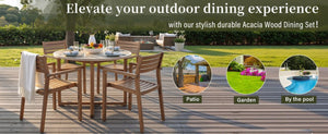 English Elm U_style Solid Acacia Wood Round Outdoor Dining Set Seats Four with Slatted Design Light Gray,Natural & Light Brown WY000475AAD
