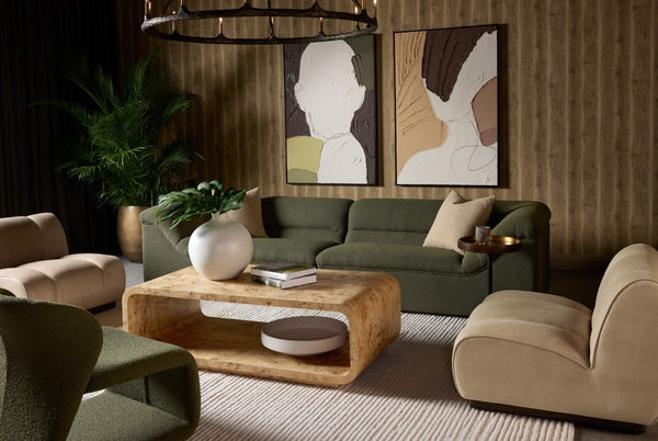 Sunpan ROWENA Coffee Table - Modern Burl Veneer Centerpiece with Sculptural Design for Stylish Living Rooms 112667