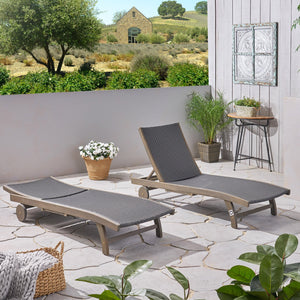 English Elm Christopher Knight Home® - BANZAI Acacia Chaise Lounge Set with Pull-Out Side Tray - Grey Wicker Comfort, Weather-Resistant Elegance 63124.00GRYMP2