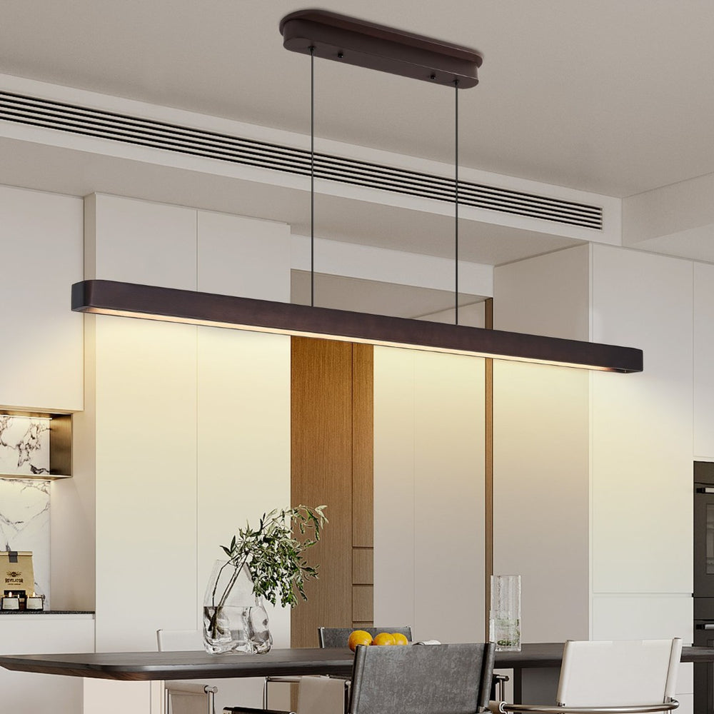 English Elm 51-inch Walnut Wood Linear Led Pendant Tunable Warm Light for Dining or Kitchen W1340P264189