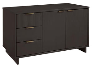 English Elm Granville 55" Sideboard with Solid Wood Ribbed Drawers, Gold Steel Handles & 3 Concealed Shelves Charcoal grey B365S00118