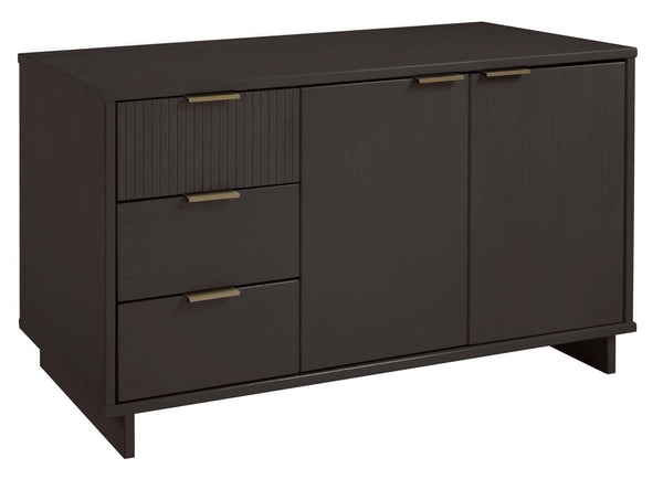 English Elm Granville 55" Sideboard with Solid Wood Ribbed Drawers, Gold Steel Handles & 3 Concealed Shelves Charcoal grey B365S00118