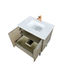 English Elm Rustic Acacia Bath Vanity 30" W X 20" D With White Quartz Top & Chic Rose Gold Faucet For Storage B2731P259602-GIGA