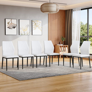English Elm Set of 6 ergonomic dining chairs with shell-pattern back, 37" height, breathable tech fabric, sturdy metal legs and adjustable anti-slip feet for stable, comfortable seating during meals White+Black W1151P359600