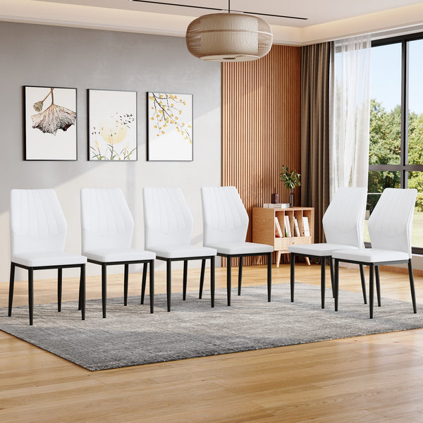 English Elm Set of 6 ergonomic dining chairs with shell-pattern back, 37" height, breathable tech fabric, sturdy metal legs and adjustable anti-slip feet for stable, comfortable seating during meals White+Black W1151P359600