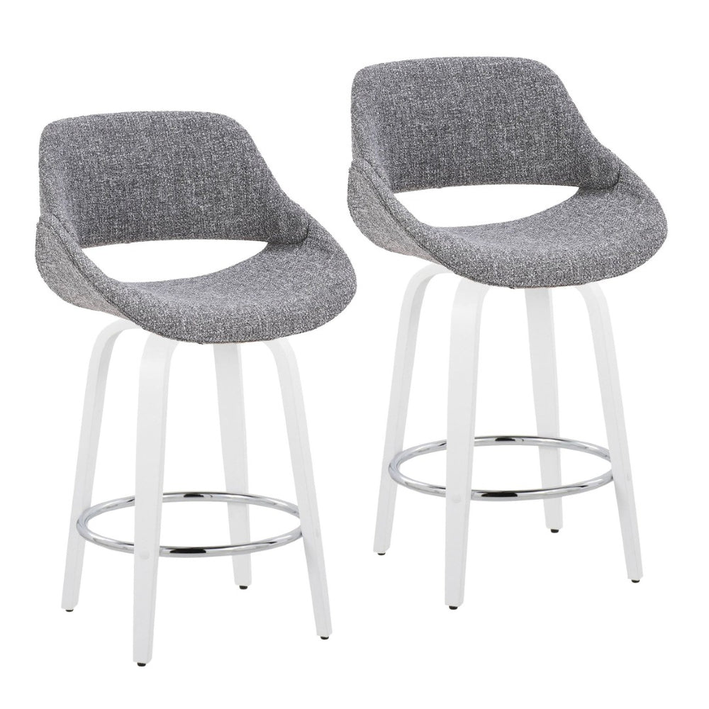 English Elm Fixed-height Swivel Counterstools Grey Upholstered Seats White Legs Chrome Footrest Set B202S01823