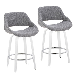 English Elm Fixed-height Swivel Counterstools Grey Upholstered Seats White Legs Chrome Footrest Set B202S01823