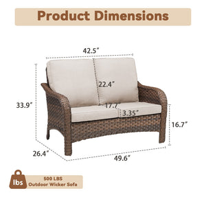 English Elm 49.6" Pe Wicker Patio Loveseat All-weather Steel Frame Deep Seat Outdoor Sofa Beige T3773P417378