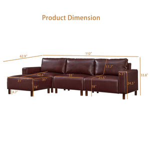 English Elm Modern Pu Leather L-shaped Sectional with Convertible Ottoman Chaise for Living Rooms Burgundy W1097S00262