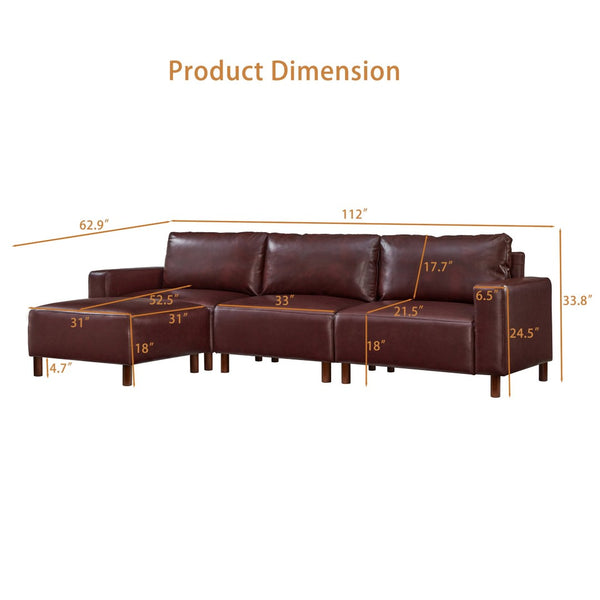 English Elm Modern Pu Leather L-shaped Sectional with Convertible Ottoman Chaise for Living Rooms Burgundy W1097S00262