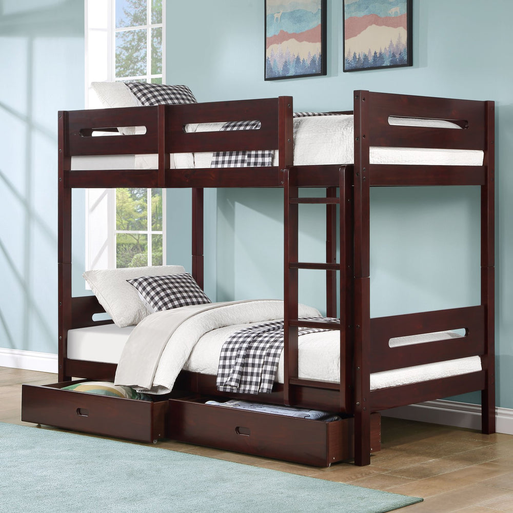 English Elm Espresso Twin/Twin Bunk Bed Platform with 14+14 Slat Support, Easy Knock-Down Assembly, Durable Finish B062S00578