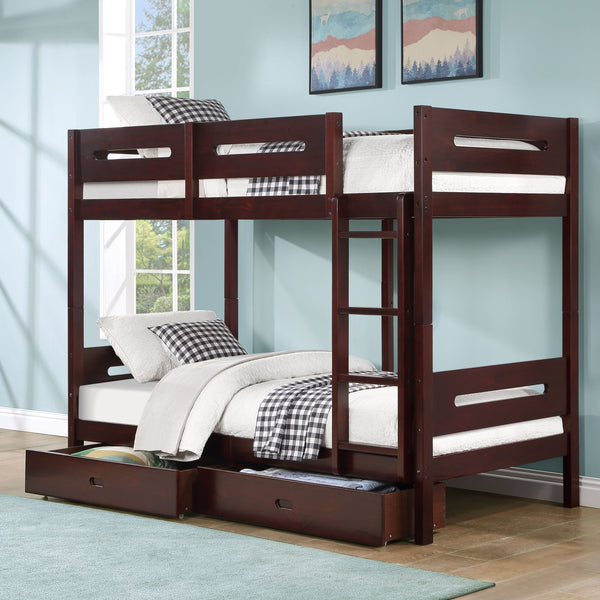 English Elm Espresso Twin/Twin Bunk Bed Platform with 14+14 Slat Support, Easy Knock-Down Assembly, Durable Finish B062S00578